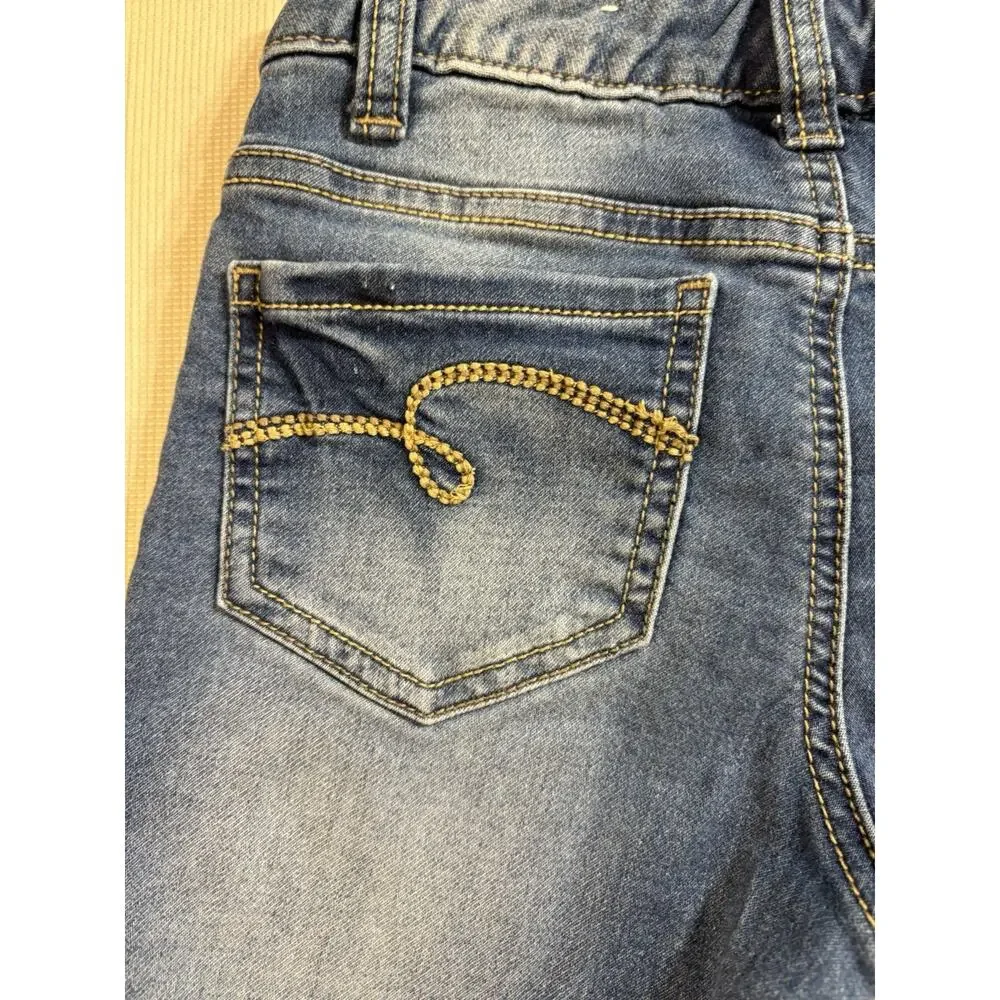 Justice Girls Denim Blue Jean Shorts Size 12 Rolled Cuff Faded